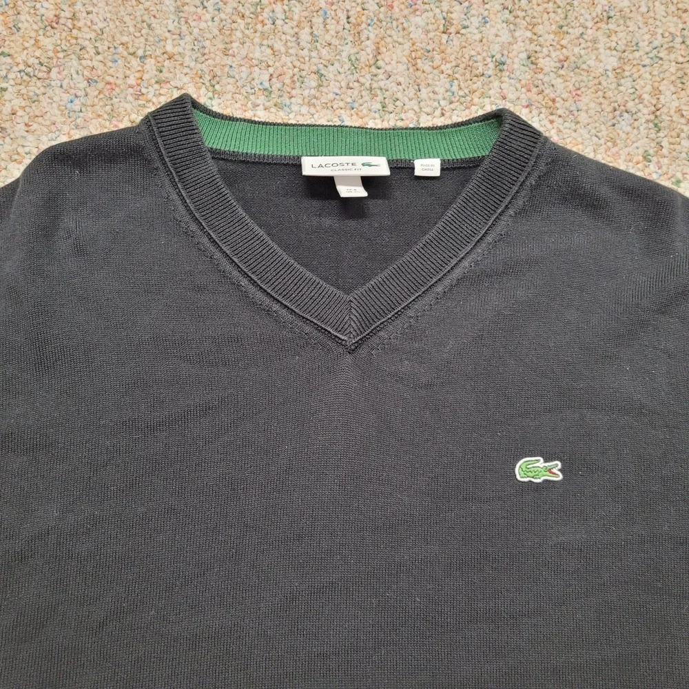 Lacoste Sweater Mens‎ 6 XL Black V Neck Pullover Classic Fit Preppy Crocodile